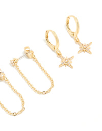 Gold Plated Cubic Zirconia Celestial Earrings 4-Pack - link has visual effect only