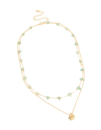 Gold Plated Green Aventurine Semi-Precious Stone & Doughnut Layered Necklace - link has visual effect only