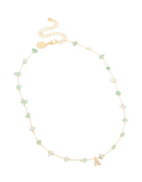 Gold Plated Green Aventurine Semi Precious Stone Cubic Zirconia Letter A Necklace - link has visual effect only