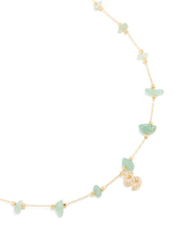 Gold Plated Green Aventurine Semi Precious Stone Cubic Zirconia Letter S Necklace - link has visual effect only