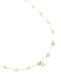 Gold Plated Green Aventurine Semi Precious Stone & Cubic Zirconia Letter E Necklace - link has visual effect only