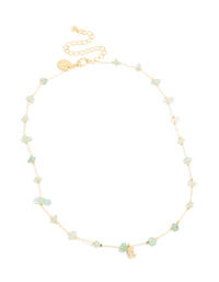 Gold Plated Green Aventurine Semi Precious Stone & Cubic Zirconia Letter E Necklace - link has visual effect only