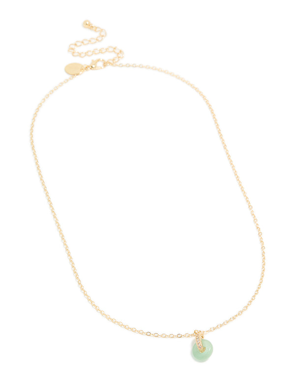 Gold Plated Green Aventurine Semi-Precious Cubic Zirconia Doughnut Necklace