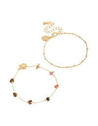 Beautifully crafted gold plated bracelet set featuring semi-precious stones and beads details front view - link has visual effect only
