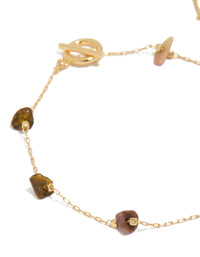 Showcasing gold plated bracelet set with semi-precious stones and beads close up view - link has visual effect only