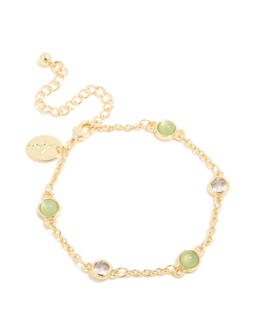 Gold Plated Green Aventurine Semi-Precious Cubic Zirconia Bracelet