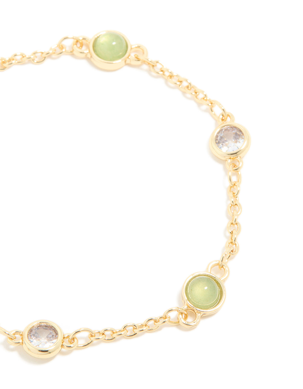 Gold Plated Green Aventurine Semi-Precious Cubic Zirconia Bracelet