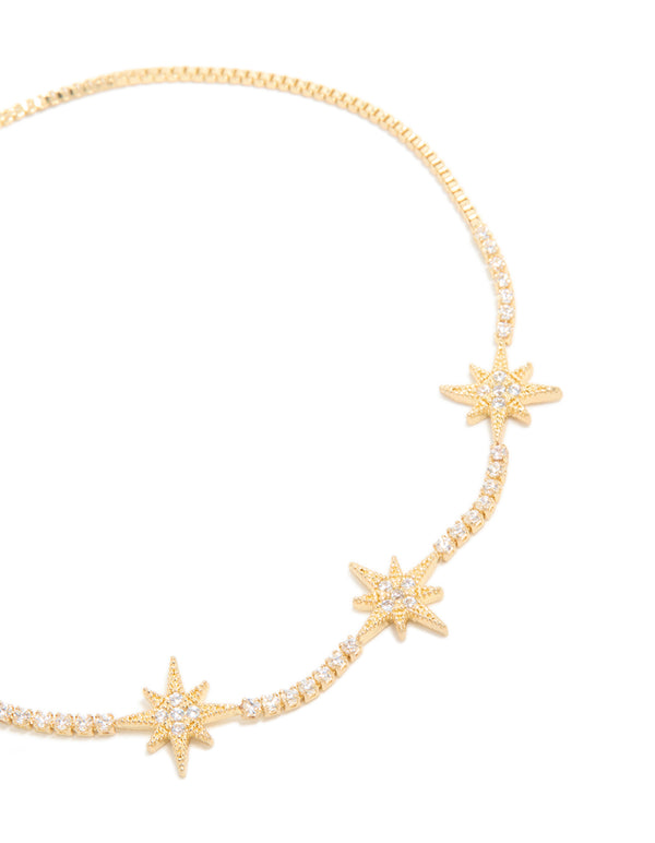 Gold Plated Cubic Zirconia Stars Toggle Bracelet