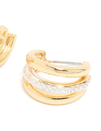 Mixed Metal Plated Cubic Zirconia Pavé Illusion Hoop Earrings - link has visual effect only