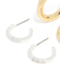 Mixed Metal Plated Cubic Zirconia Classic Hoop Earrings 2-Pack - link has visual effect only