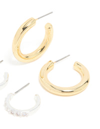 Mixed Metal Plated Cubic Zirconia Classic Hoop Earrings 2-Pack - link has visual effect only