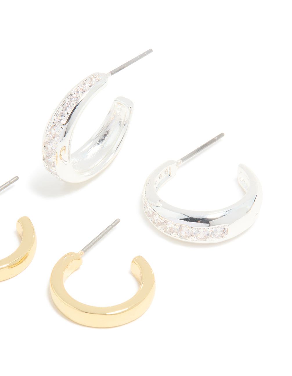 Mixed Metal Plated & Cubic Zirconia Line Open Hoop Earrings 2-Pack