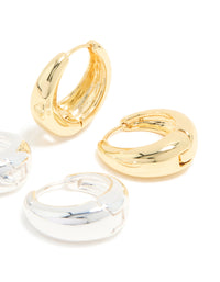Mixed Metal Plated Thick Large Huggie Earrings 2-Pack - link has visual effect only