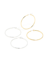 Mixed Metal Plated Large Thin Hoop Earrings 2-Pack - link has visual effect only