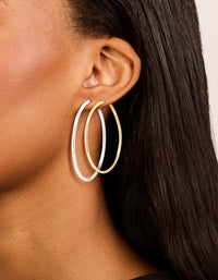 Mixed Metal Plated Large Thin Hoop Earrings 2-Pack - link has visual effect only