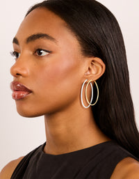 Mixed Metal Plated Large Thin Hoop Earrings 2-Pack - link has visual effect only