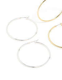 Mixed Metal Plated Large Thin Hoop Earrings 2-Pack - link has visual effect only
