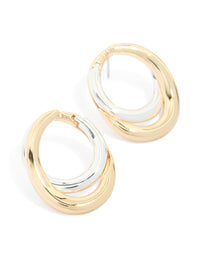 Mixed Metal Plated Linked Oval Drop Earrings - link has visual effect only