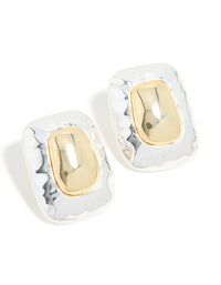 Mixed Metal Plated Large Rectangle Molten Earrings - link has visual effect only