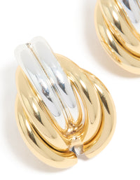 Mixed Metal Plated Ribbed Circle Stud Earrings - link has visual effect only