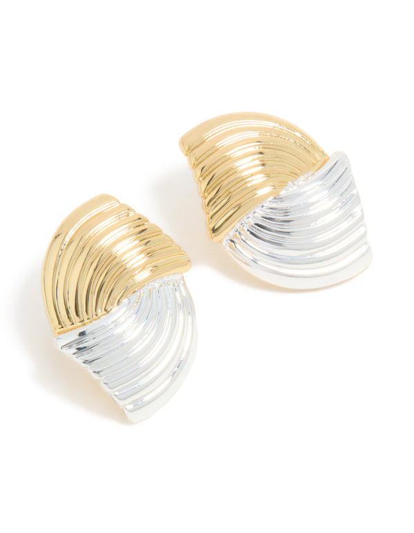 Mixed Metal Plated Wavy Ribbed Stud Earrings