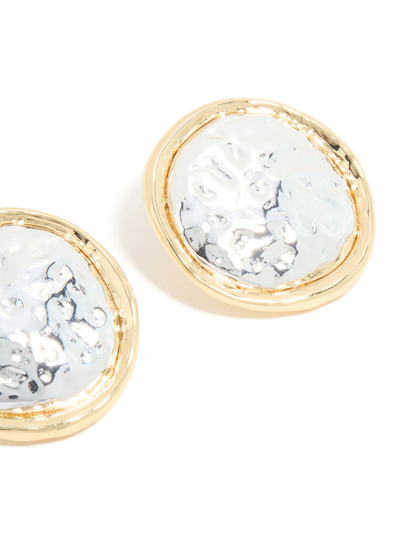 Mixed Metal Plated Large Hammered Circle Stud Earrings