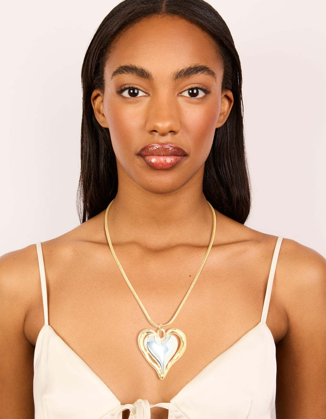 Mixed Metal Plated Large Molten Heart Pendant Necklace