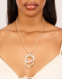 Mixed Metal Plated Textured Double Oval Pendant Necklace - link has visual effect only