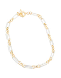 Mixed Metal Plated Link Chain Necklace - link has visual effect only