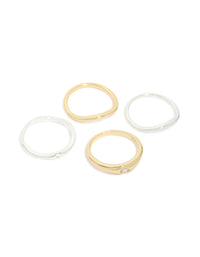 Mixed Metal Plated Cubic Zirconia Thin Wavy Ring 4-Pack - link has visual effect only