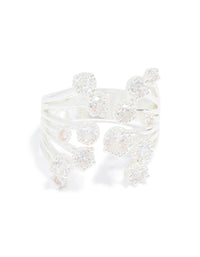 Silver Plated Multi Cubic Zirconia Open Layered Ring - link has visual effect only
