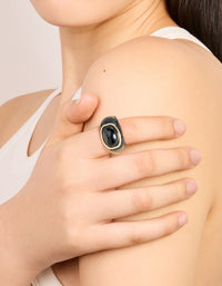 Gold & Black Modern Lined Oval Ring - link has visual effect only