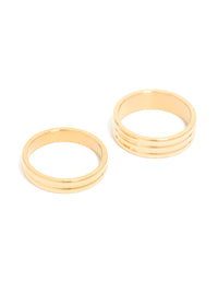 Waterproof Gold Plated Stainless Steel Simple Band Stacking Rings 2-Pack - link has visual effect only