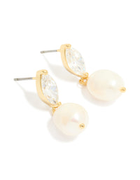 Gold Plated Cubic Zirconia & Freshwater Pearl Oval Drop Earrings - link has visual effect only