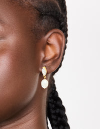 Gold Plated Cubic Zirconia & Freshwater Pearl Oval Drop Earrings - link has visual effect only