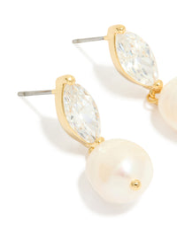 Gold Plated Cubic Zirconia & Freshwater Pearl Oval Drop Earrings - link has visual effect only