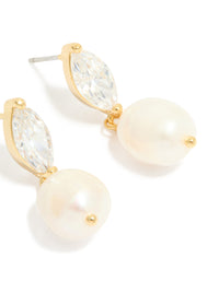 Gold Plated Cubic Zirconia & Freshwater Pearl Oval Drop Earrings - link has visual effect only