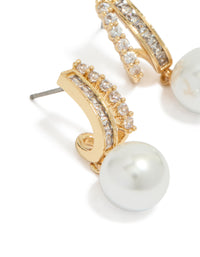 Gold Plated Cubic Zirconia Illusion Pearl Drop Earrings - link has visual effect only