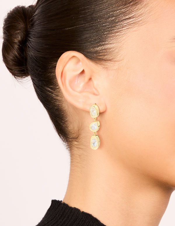 Gold Plated Cubic Zirconia Organic Statement Drop Earrings