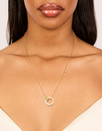 Gold Plated Cubic Zirconia Linked Circle Necklace - link has visual effect only