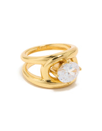 Waterproof Gold Plated Stainless Steel Fancy Cubic Zirconia Split Band Ring - link has visual effect only