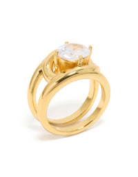 Waterproof Gold Plated Stainless Steel Fancy Cubic Zirconia Split Band Ring - link has visual effect only