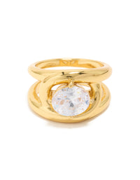 Waterproof Gold Plated Stainless Steel Fancy Cubic Zirconia Split Band Ring - link has visual effect only