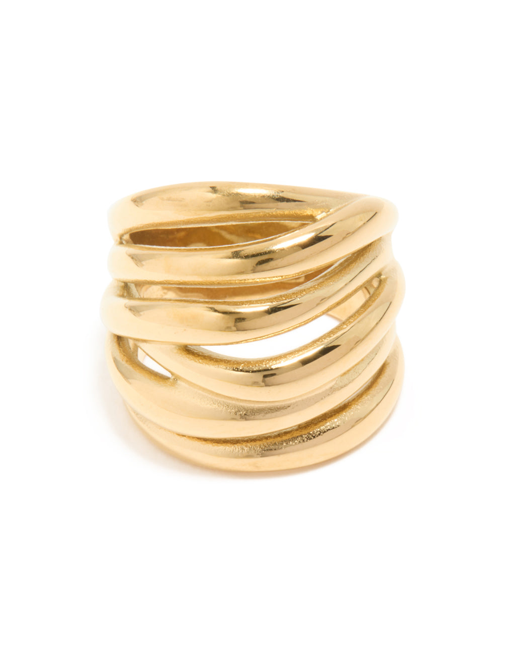 Explore a waterproof gold plated stainless steel bold stacked line ring with statement styling close up view