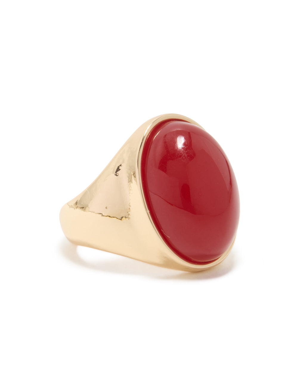 Gold Red Oval Stone Orb Statement Ring