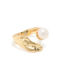 Gold Plated Pearl Open Textured Ring - link has visual effect only