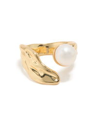 Gold Plated Pearl Open Textured Ring - link has visual effect only