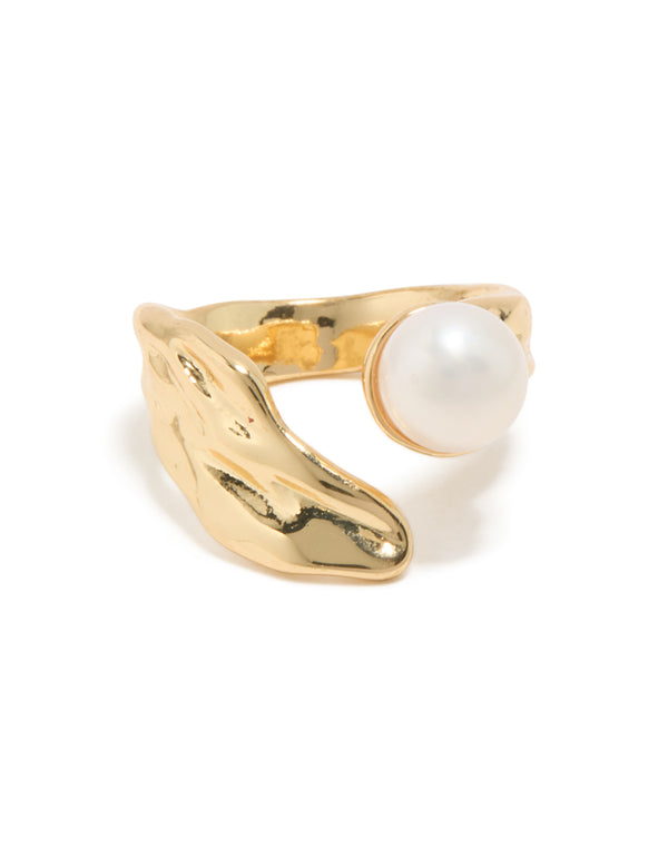 Gold Plated Pearl Open Textured Ring