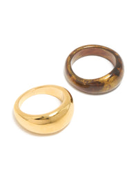 Waterproof Gold Plated Stainless Steel & Brown Modern Stacking Rings 2-Pack - link has visual effect only