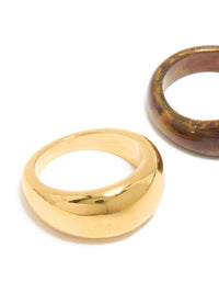Waterproof Gold Plated Stainless Steel & Brown Modern Stacking Rings 2-Pack - link has visual effect only